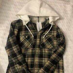 WeSC Plaid Shacket, size S Men’s/M Women’s hooded NWT
